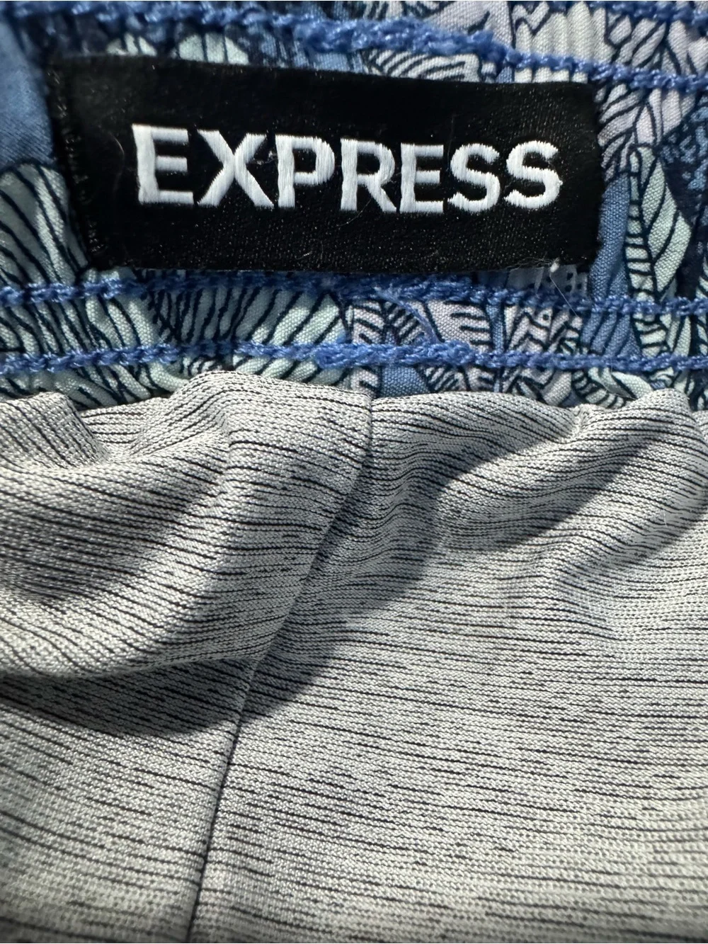 Express Blue Floral-Trim Swim Shorts